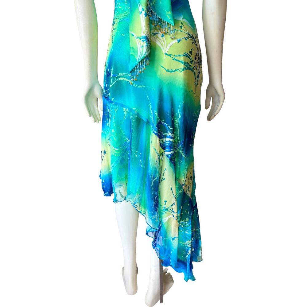 Cache Women's Size 12 Halter Dress Floral Watercolor Asymmetrical Hem Y2K - Picture 8 of 13